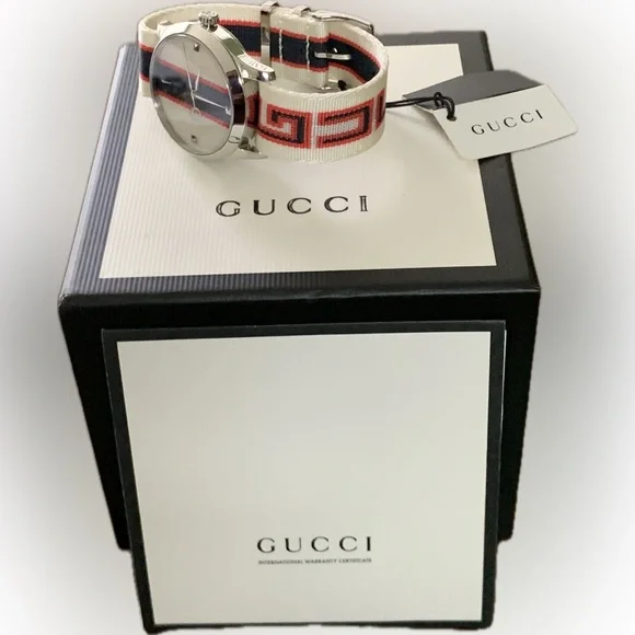 Gucci G-Timeless 38mm White/Red/Blue Unisex Watch.Model Number YA1264071 NWT